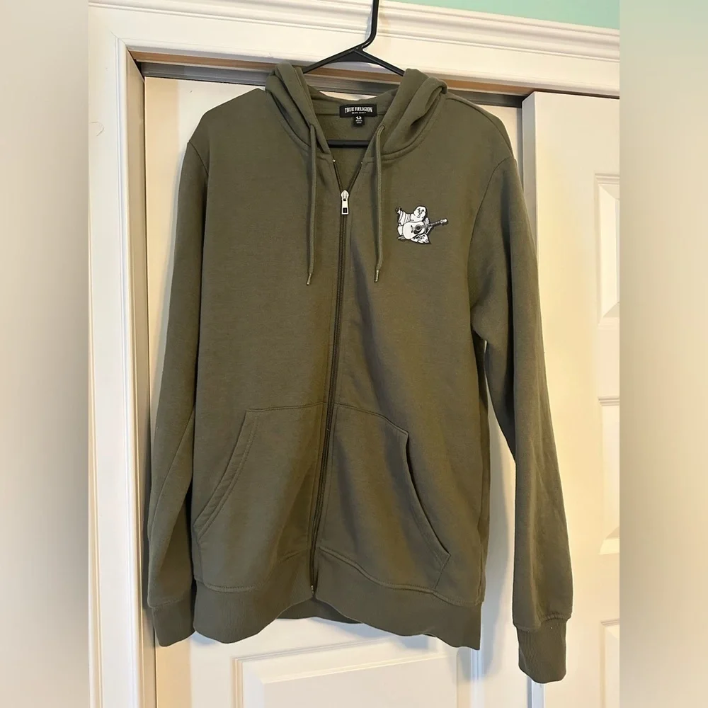 True Religion Radiant Buddha Full Zip Hoodie Size M Olive Green Casual NWOT